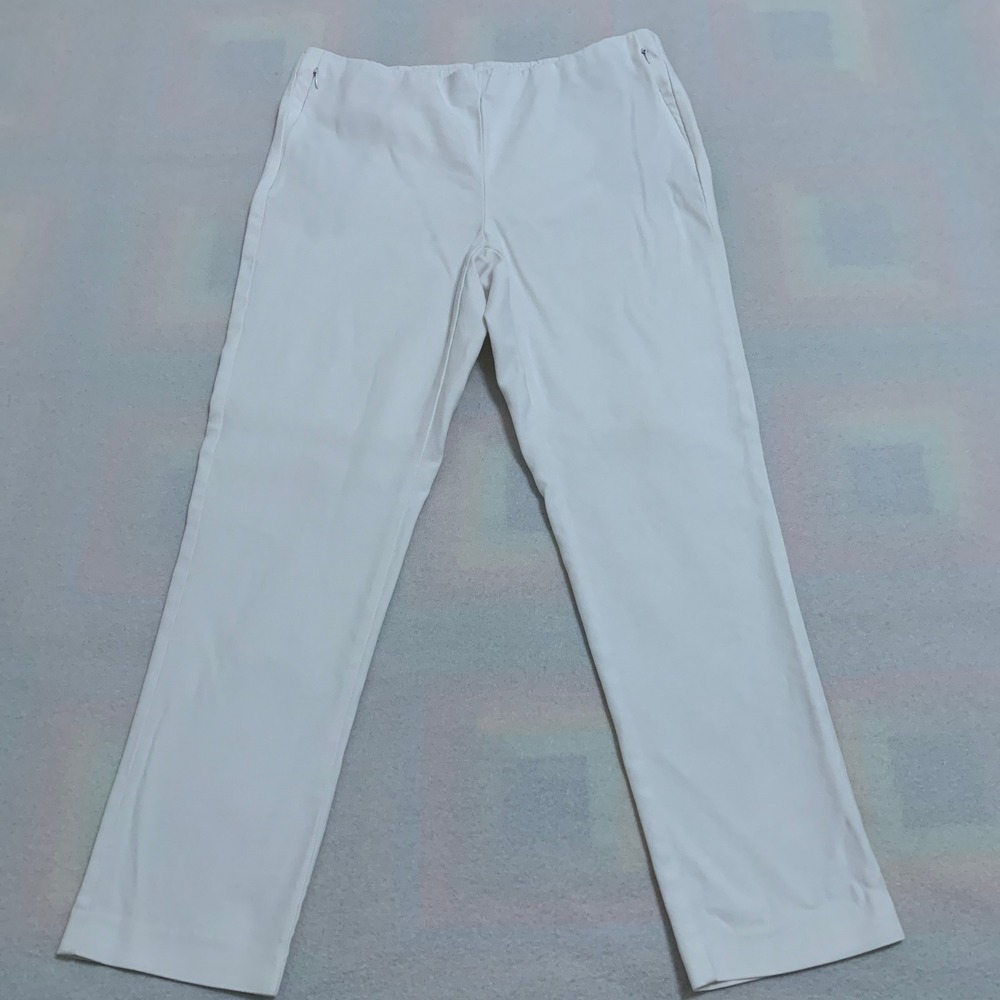 J. Jill Essential Cotton-Stretch Pants Women Size 12 White Pull On Straight Leg